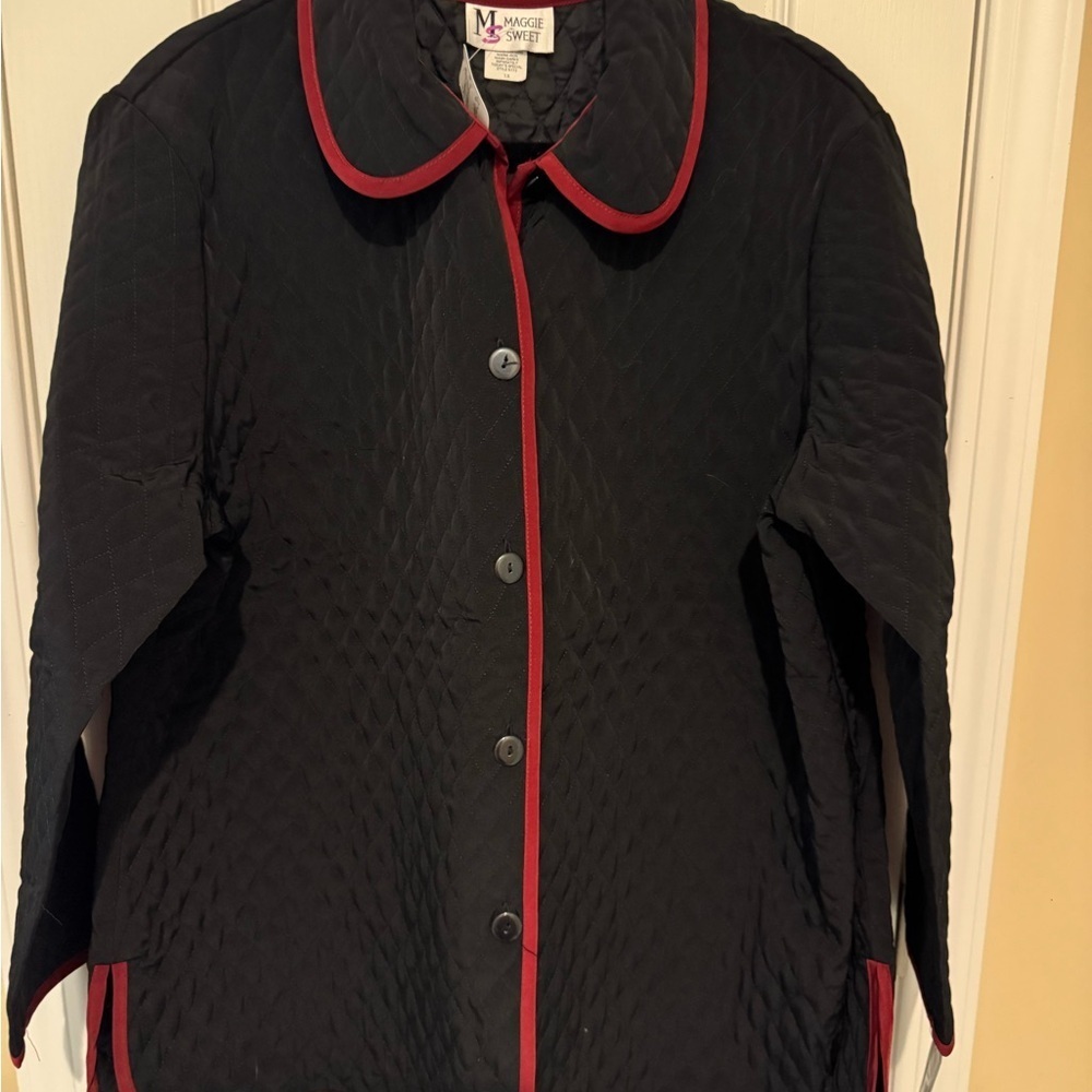 Black Quilted Jacket with Red Trim